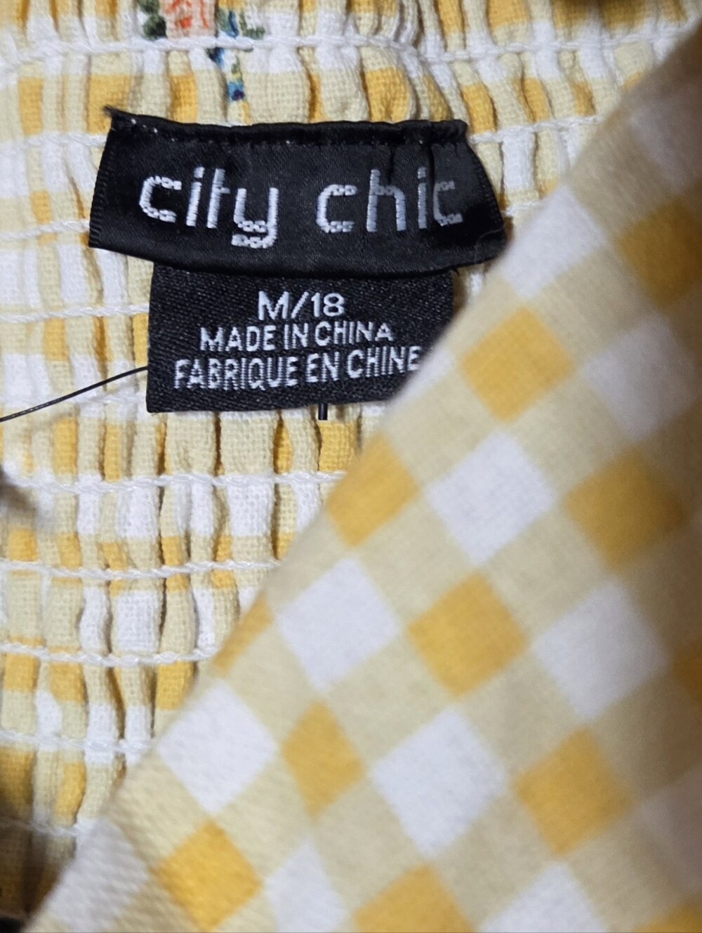 City Chic Dress Miranda Yellow Gingham Floral Tiered Dress M (18) New! - Picture 6 of 8